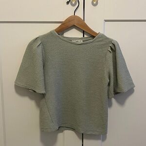 Mango Sage Striped Short Sleeve Top